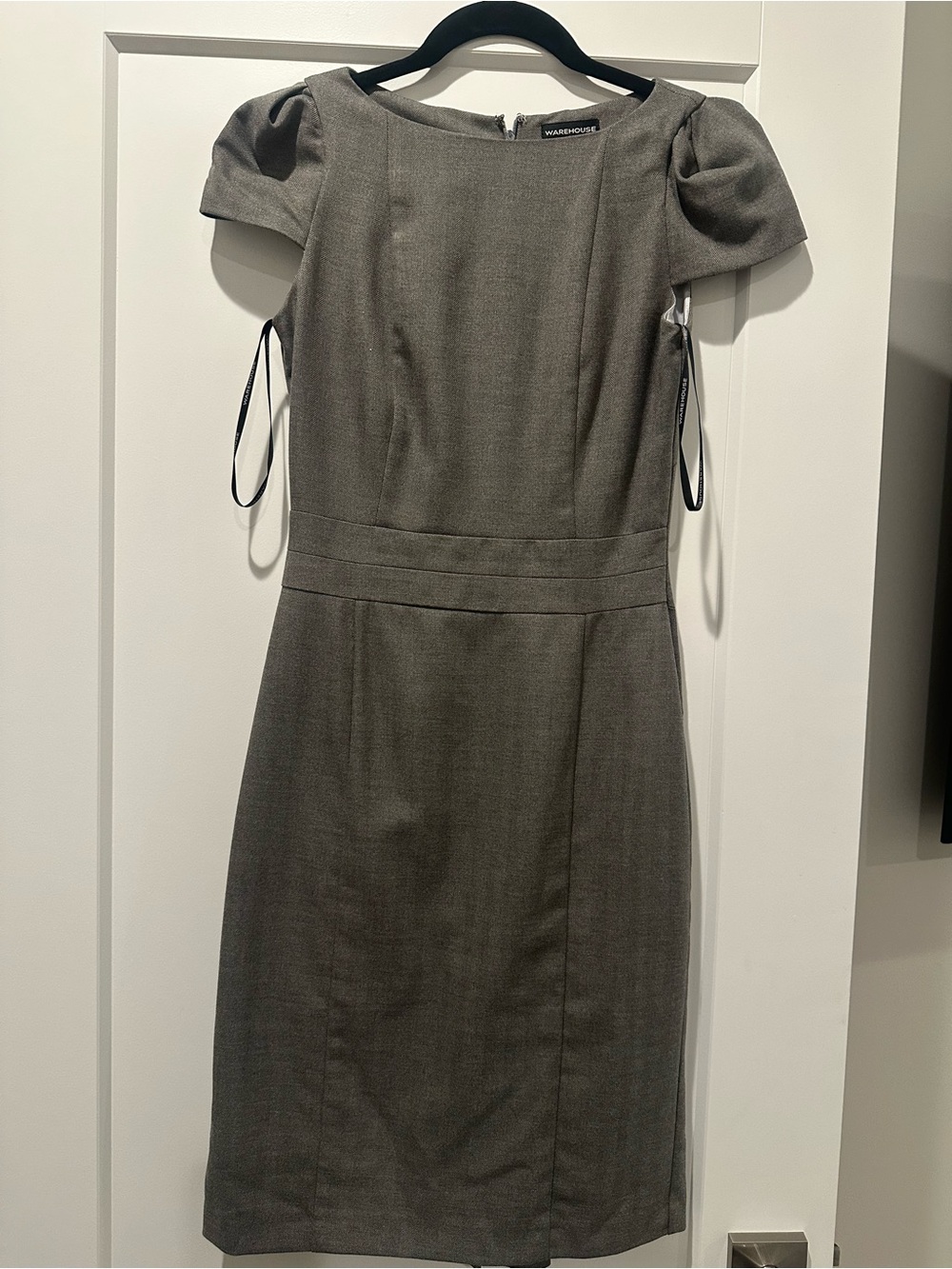 Warehouse Grey Puff-Sleeve Midi Dress
